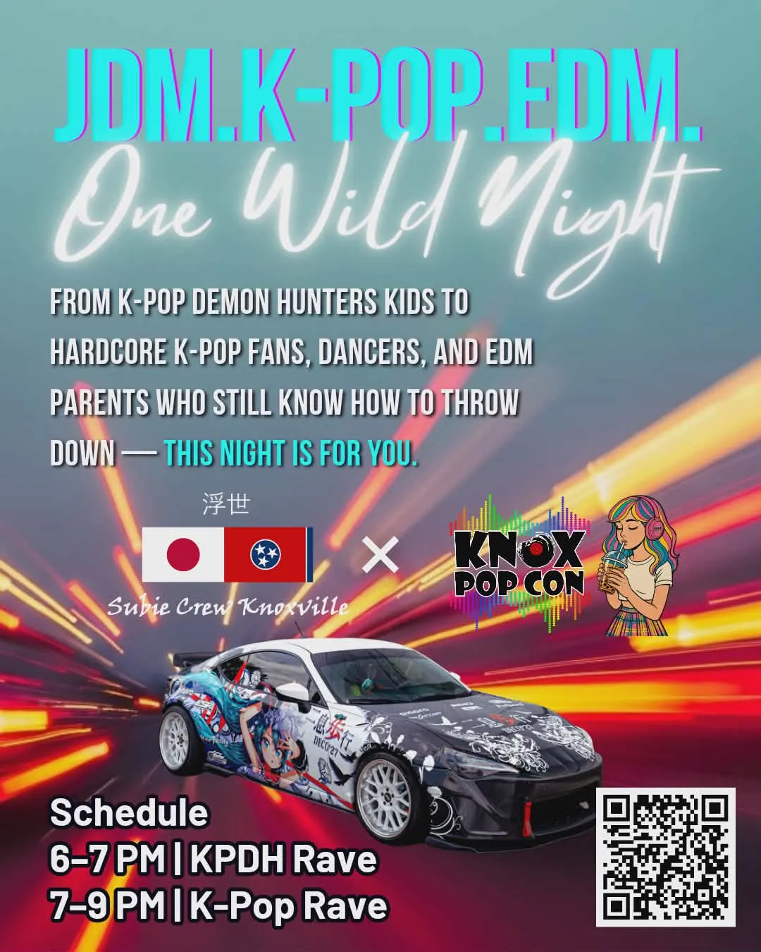 KPop Rave crowd under neon lights