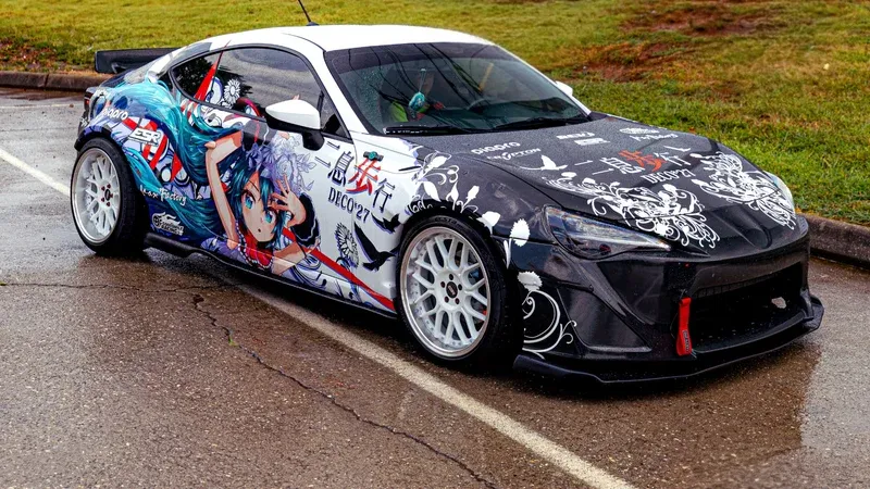 Itasha-wrapped JDM car by Subie Crew Knoxville — car show at Knox Pop Con 2026