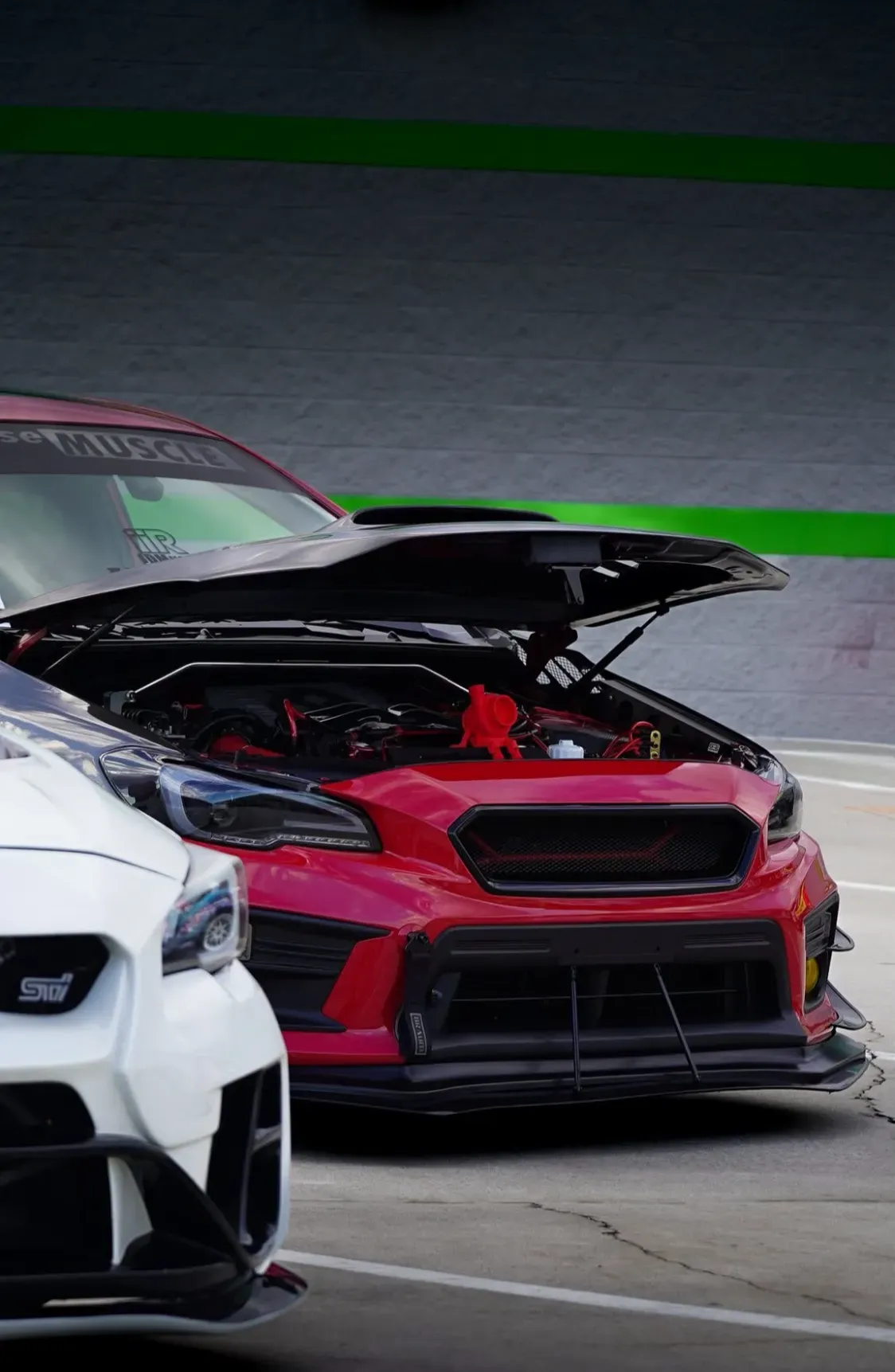 Modified Subaru WRX STI builds with hood up — Subie Crew Knoxville car show