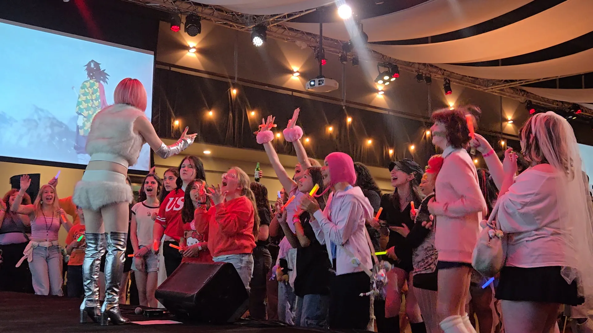 Shihori singing to the front row — first-ever Knoxville J-Pop concert